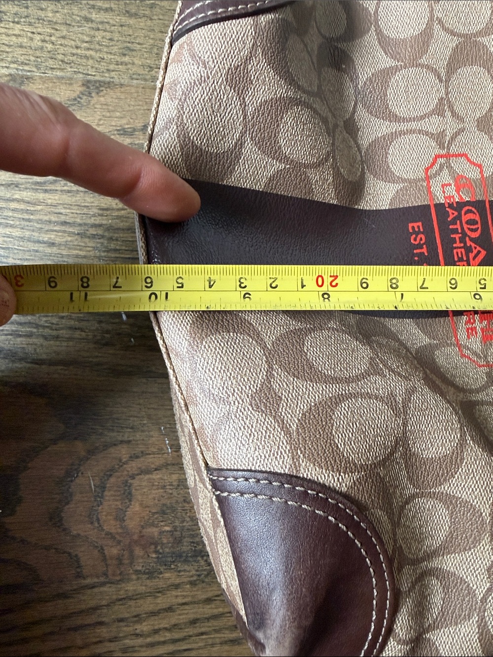 Coach Brown Signature Canvas Tote with Red Logo Accent - Picture 16 of 16